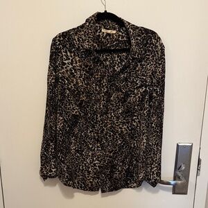 Avec Les Filles Leopard Print Button Down Shirt
